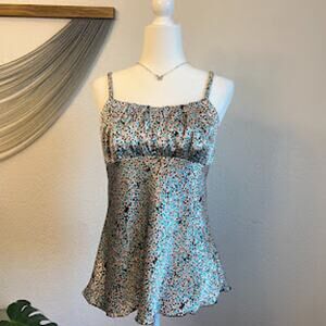 VTG Y2K Babydoll Tank Satin Metallic Multicolor B-Wear Women Sz L